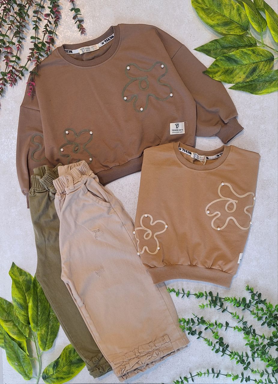 بلوز شلوار دخترانه گل نگینی دار